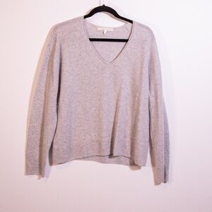 Naked Cashmere Knit Stretch V Neck Long Sleeve Pullover Sweater Heather Gray L